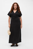 Linen V Neck Midi Dress  Black  hi-res