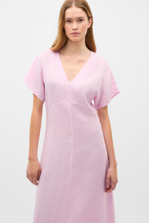 Linen V Neck Midi Dress  Petal Pink  hi-res