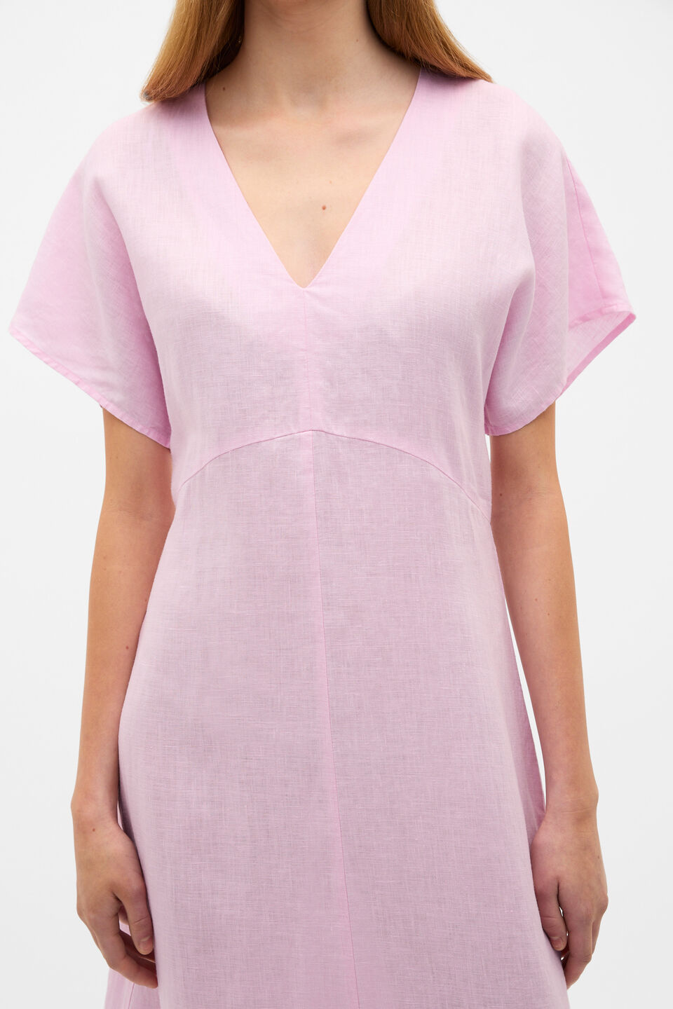 Linen V Neck Midi Dress  Petal Pink
