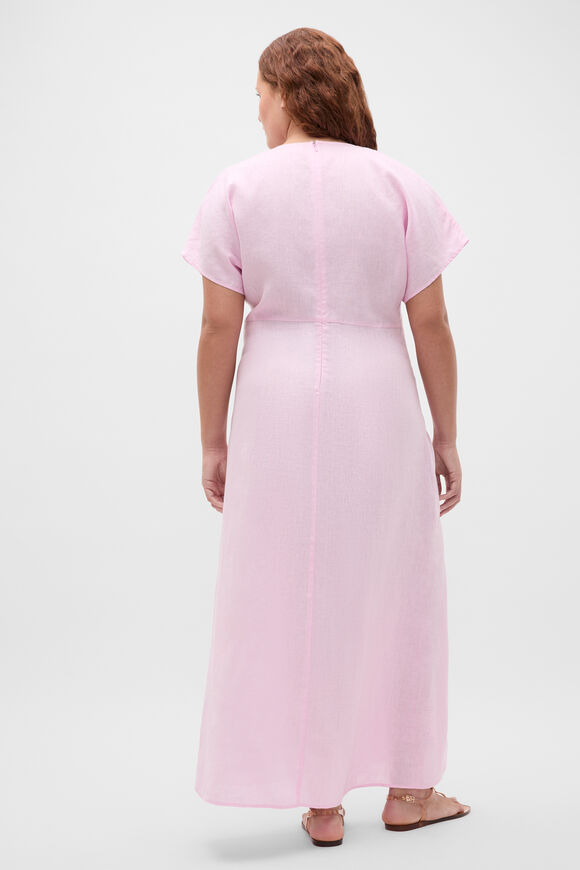 Linen V Neck Midi Dress  Petal Pink  hi-res