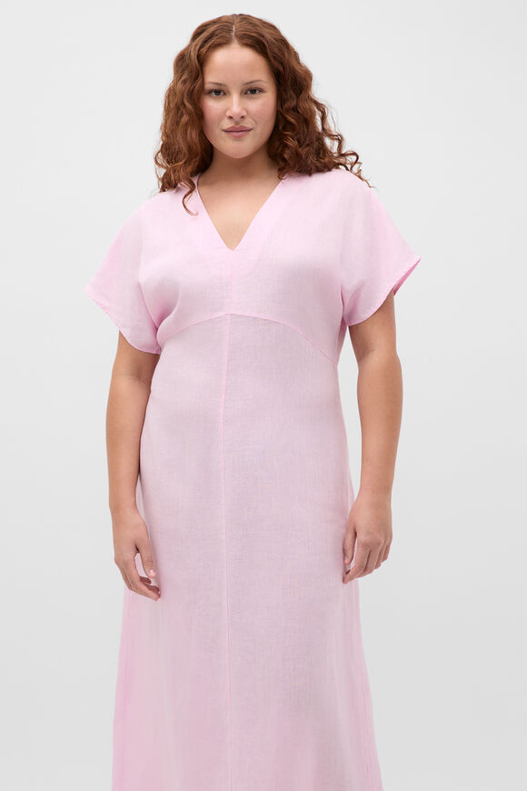 Linen V Neck Midi Dress  Petal Pink  hi-res
