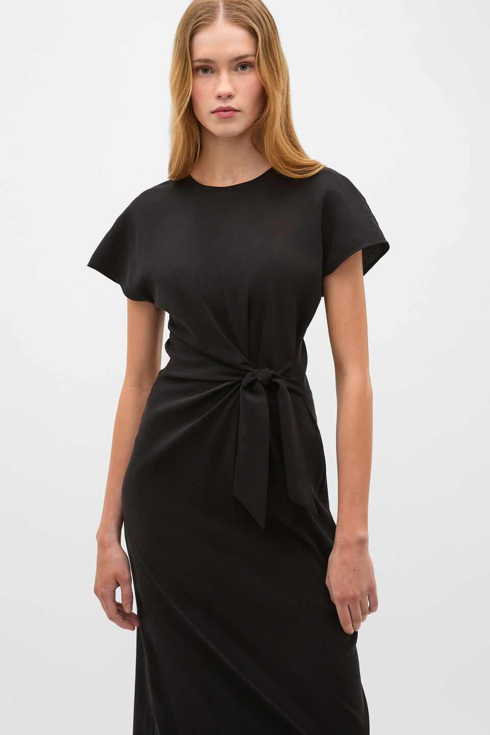 Tie Waist Midi Dress  Black