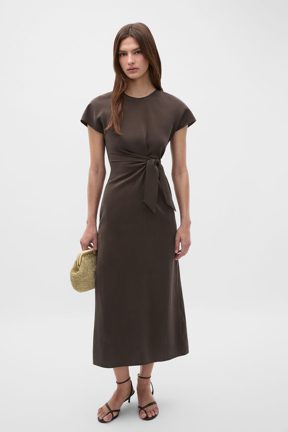 Tie Waist Midi Dress  Dark Espresso  hi-res