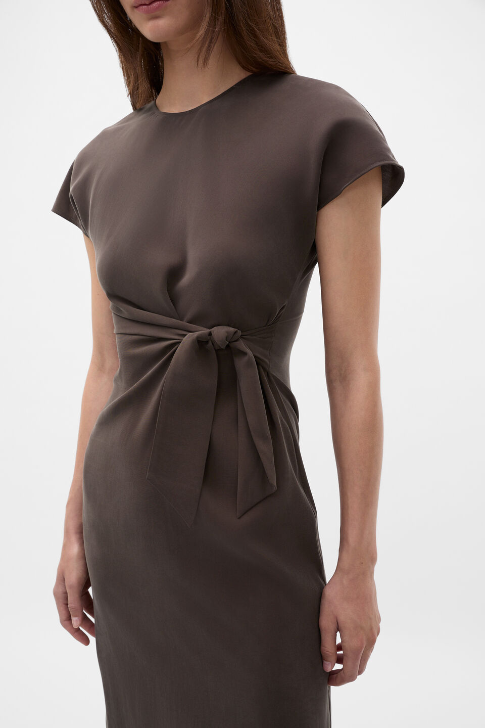Tie Waist Midi Dress  Dark Espresso