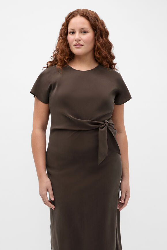 Tie Waist Midi Dress  Dark Espresso  hi-res