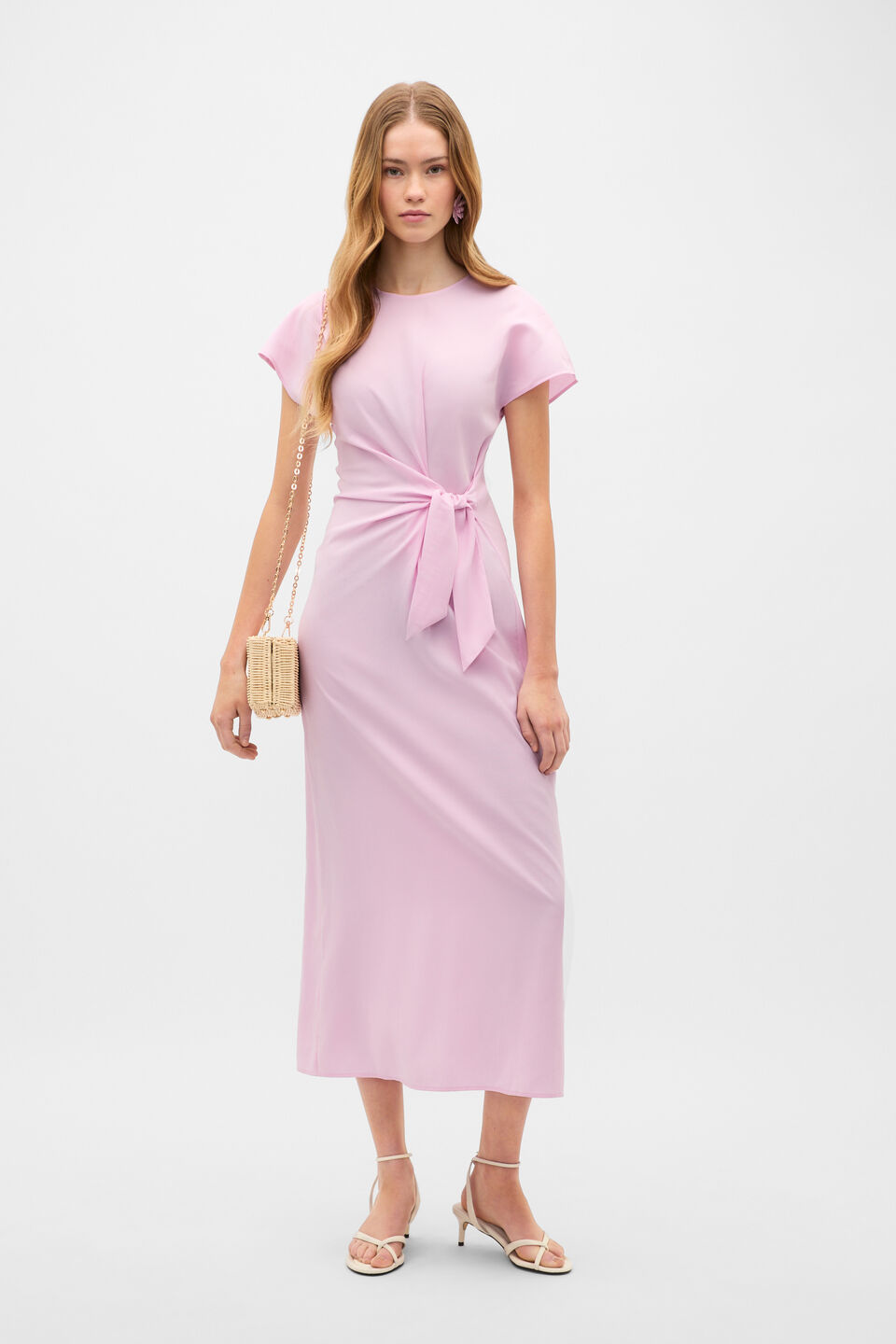 Tie Waist Midi Dress  Petal Pink