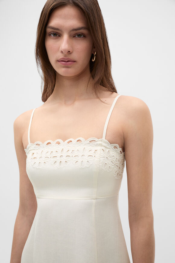 Linen Blend Cutwork Midi Dress  Coconut Cream  hi-res