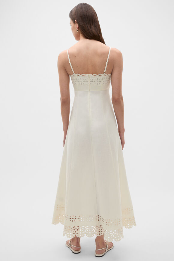 Linen Blend Cutwork Midi Dress  Coconut Cream  hi-res