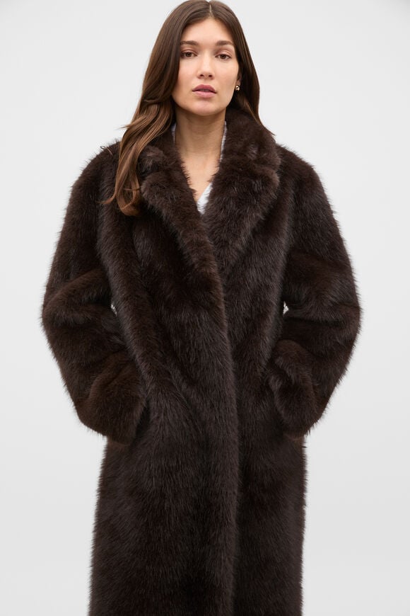 Maxi Faux Fur Coat  Coffee Bean  hi-res