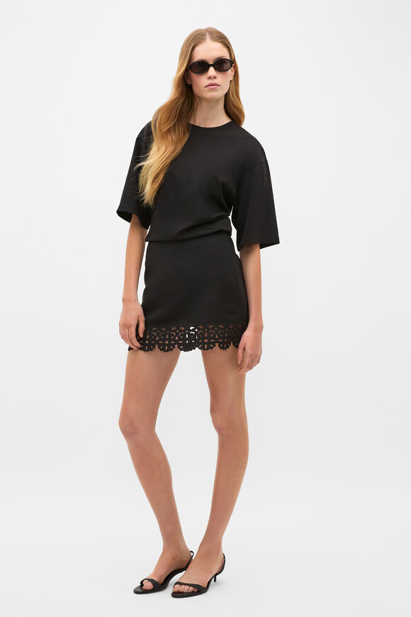 Linen Blend Cutwork Skort  Black  hi-res
