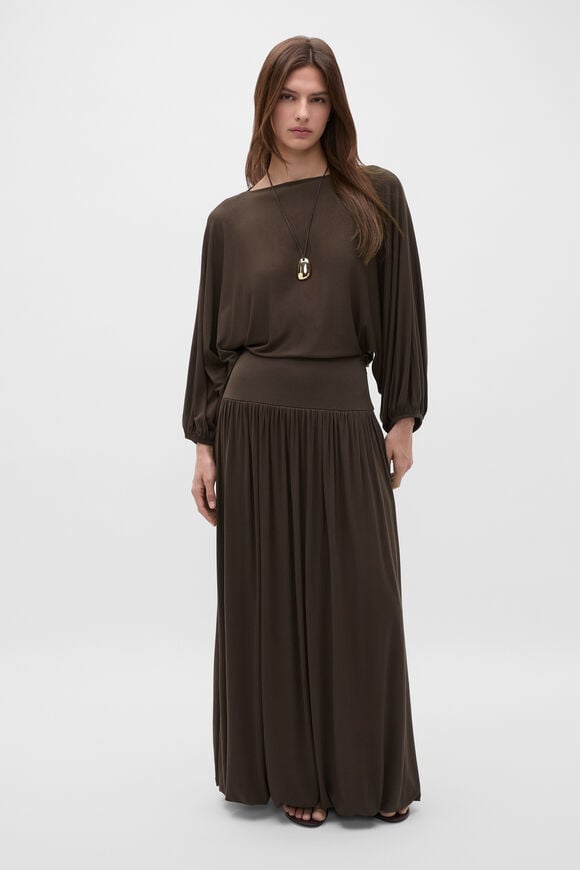 Fine Knit Bubble Midi Skirt  Dark Espresso  hi-res
