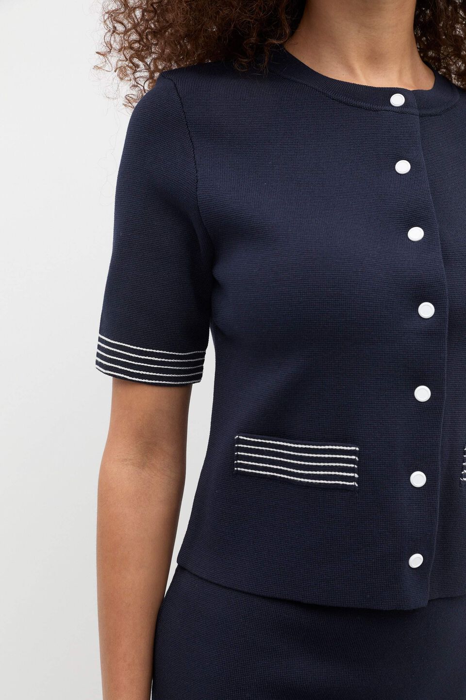 Crepe Knit Contrast Top  Twilight Blue