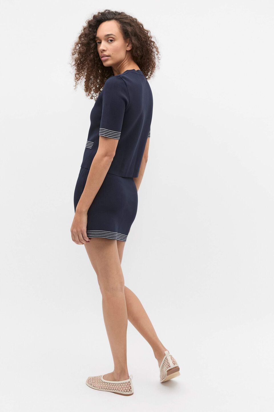 Crepe Knit Contrast Top  Twilight Blue