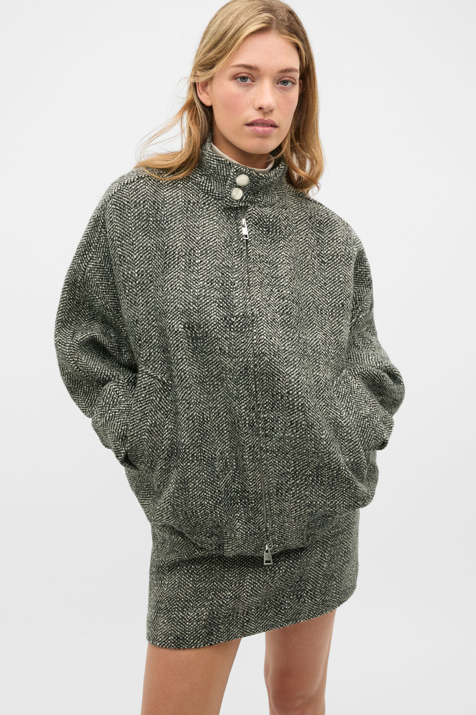 Oversized Textured Jacket  Pale Slate Crossdye