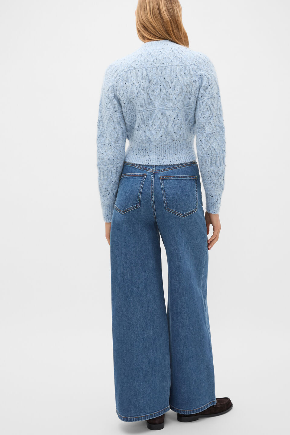 Diamond Cable Knit Cardigan  Soft Blue Marle