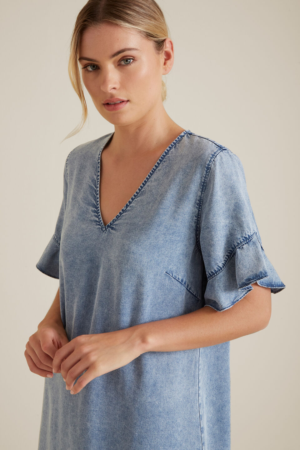 Flutter Sleeve Tencel Dress  