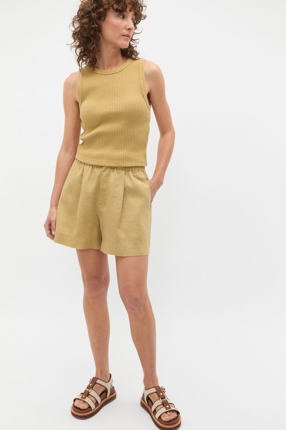 Core Linen Gathered Palazzo Short  Honey