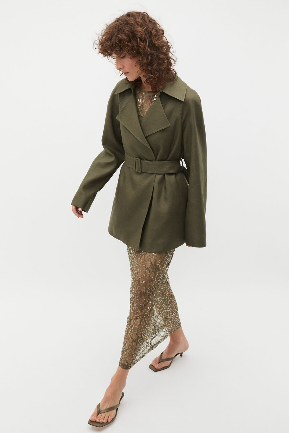 Sequin Lace Skirt  Olive Leaf