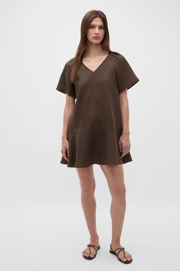Core Linen Flutter Mini Dress  Dark Espresso  hi-res