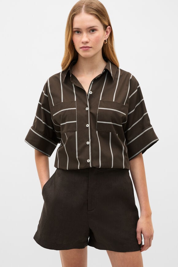 Cotton Stripe Pocket Shirt  Dark Espresso Stripe  hi-res
