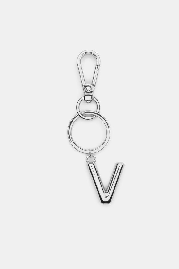 Silver Initial Keyring  V  hi-res