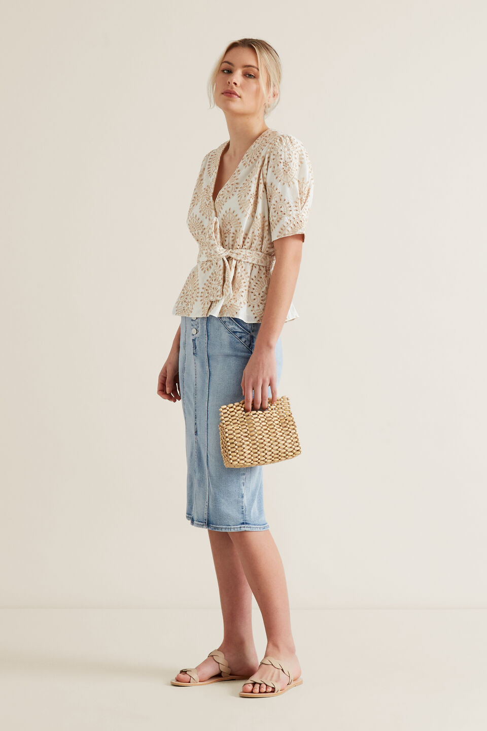 Two Tone Broderie Wrap Top  