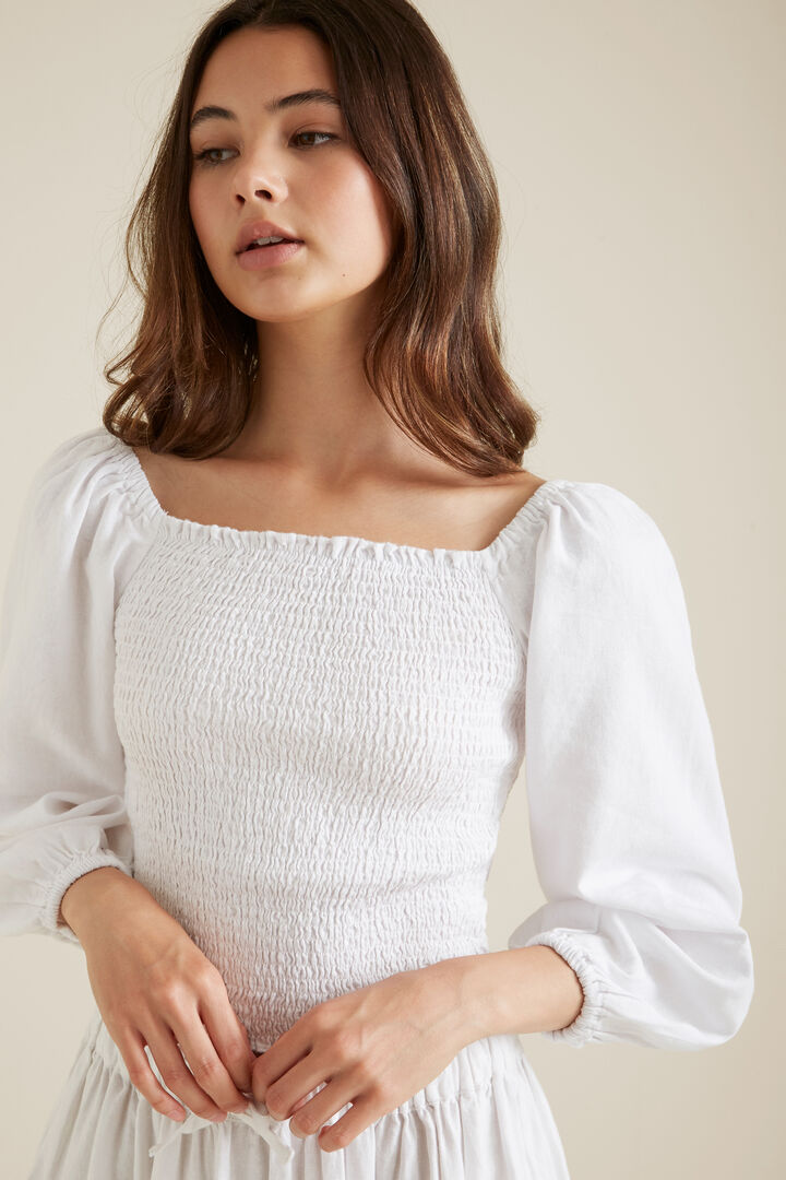 women's smocked long sleeve top
