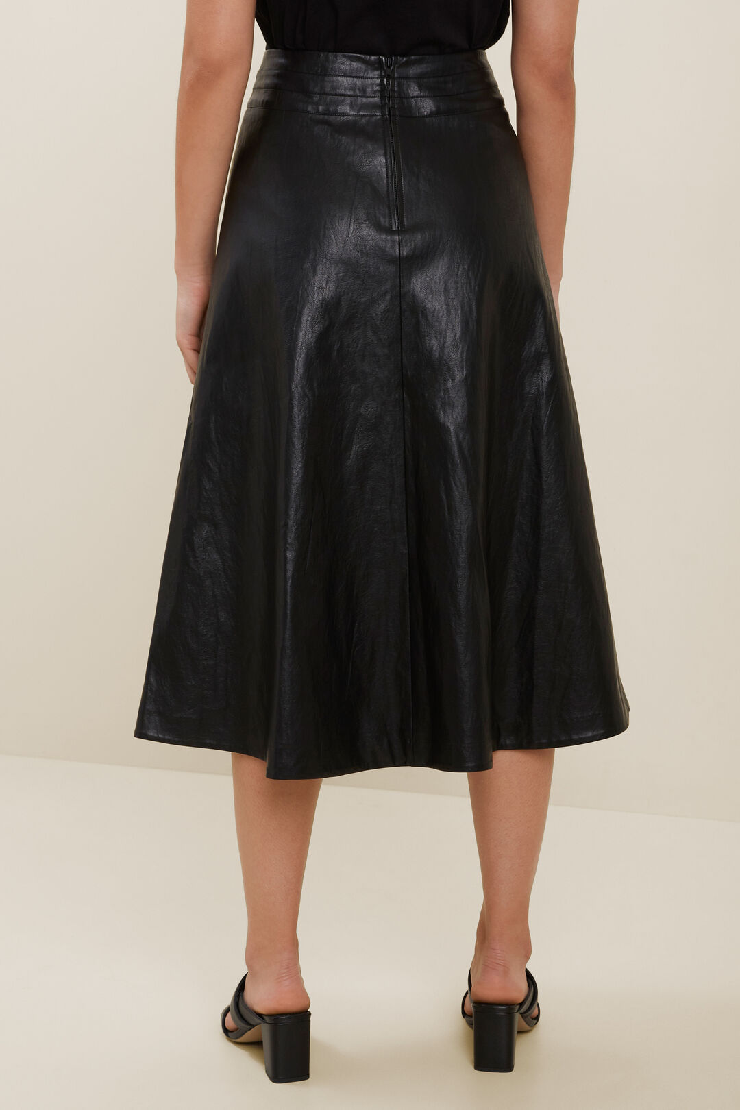 Vegan Leather Flared Midi Skirt Seed Heritage