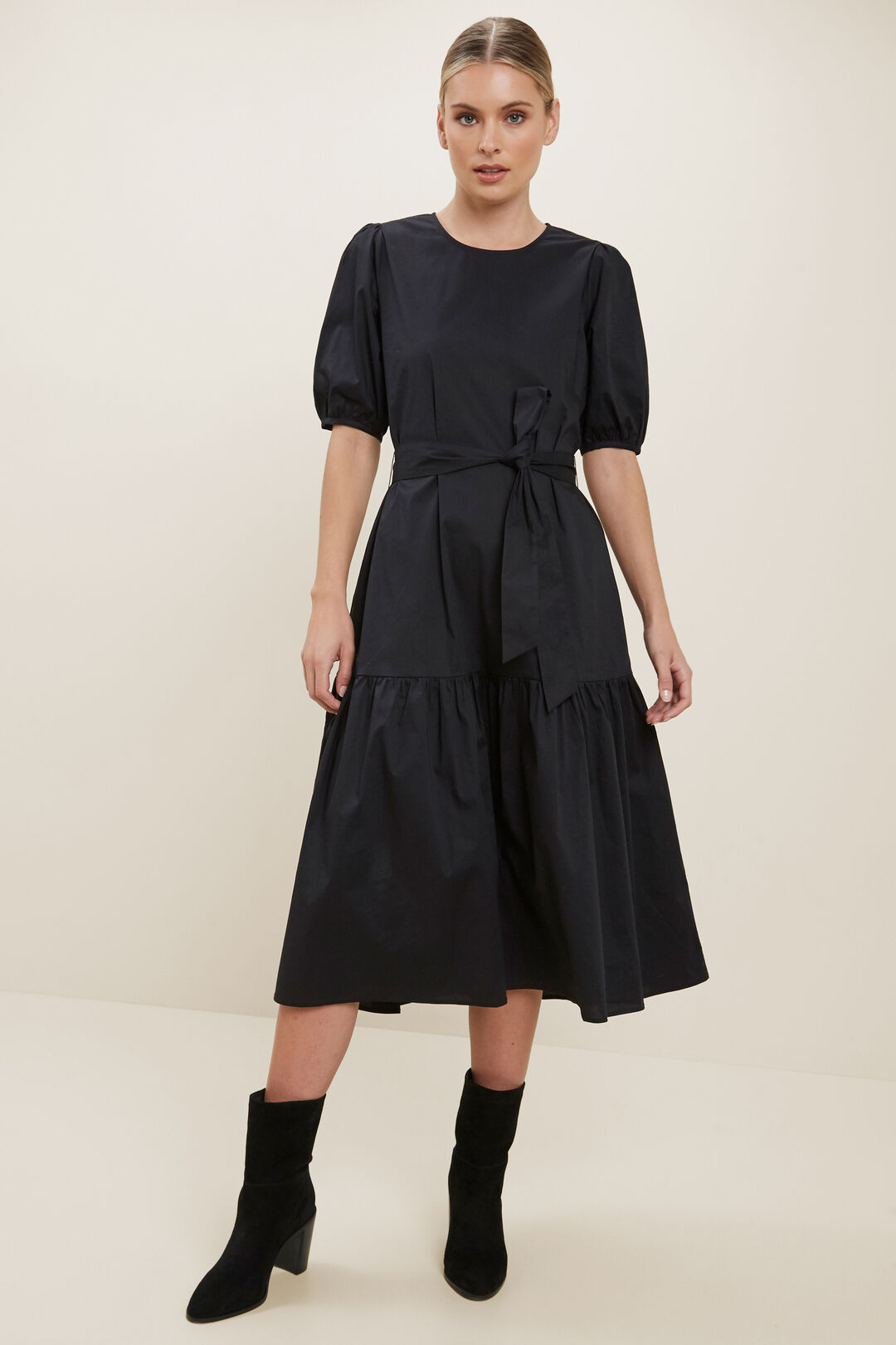 zara poplin midi dress black