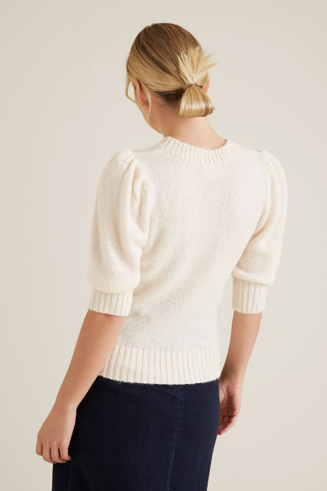 Gathered Sleeve Crop Sweater    hi-res