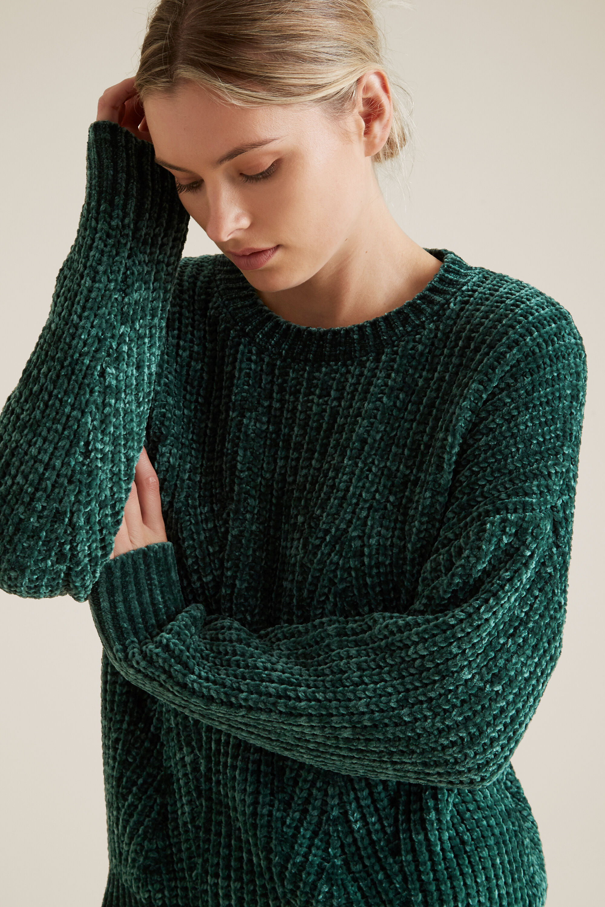 green chenille sweater
