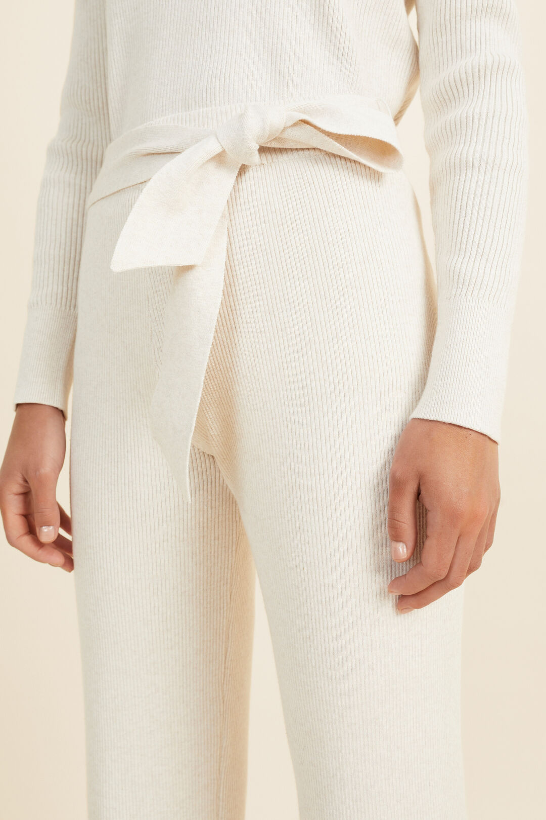Relaxed Knit Tie Pant   Oat Marle  hi-res