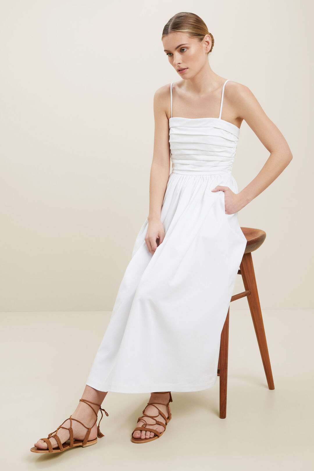 Sustainable Pleat Dress  Whisper White  hi-res