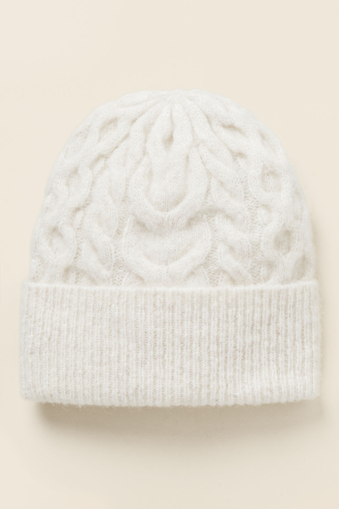 Cable Stitch Knitted Beanie   Oat Marle  hi-res
