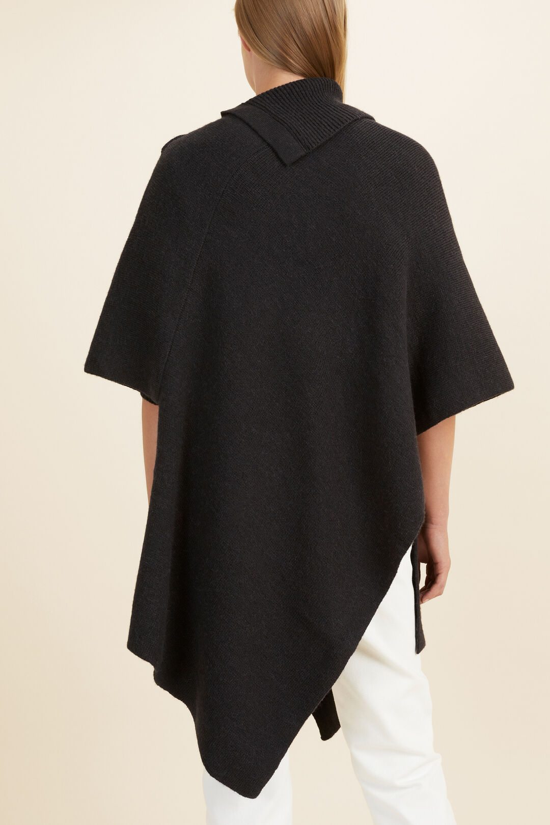 Asymmetric Wool Poncho   Black  hi-res