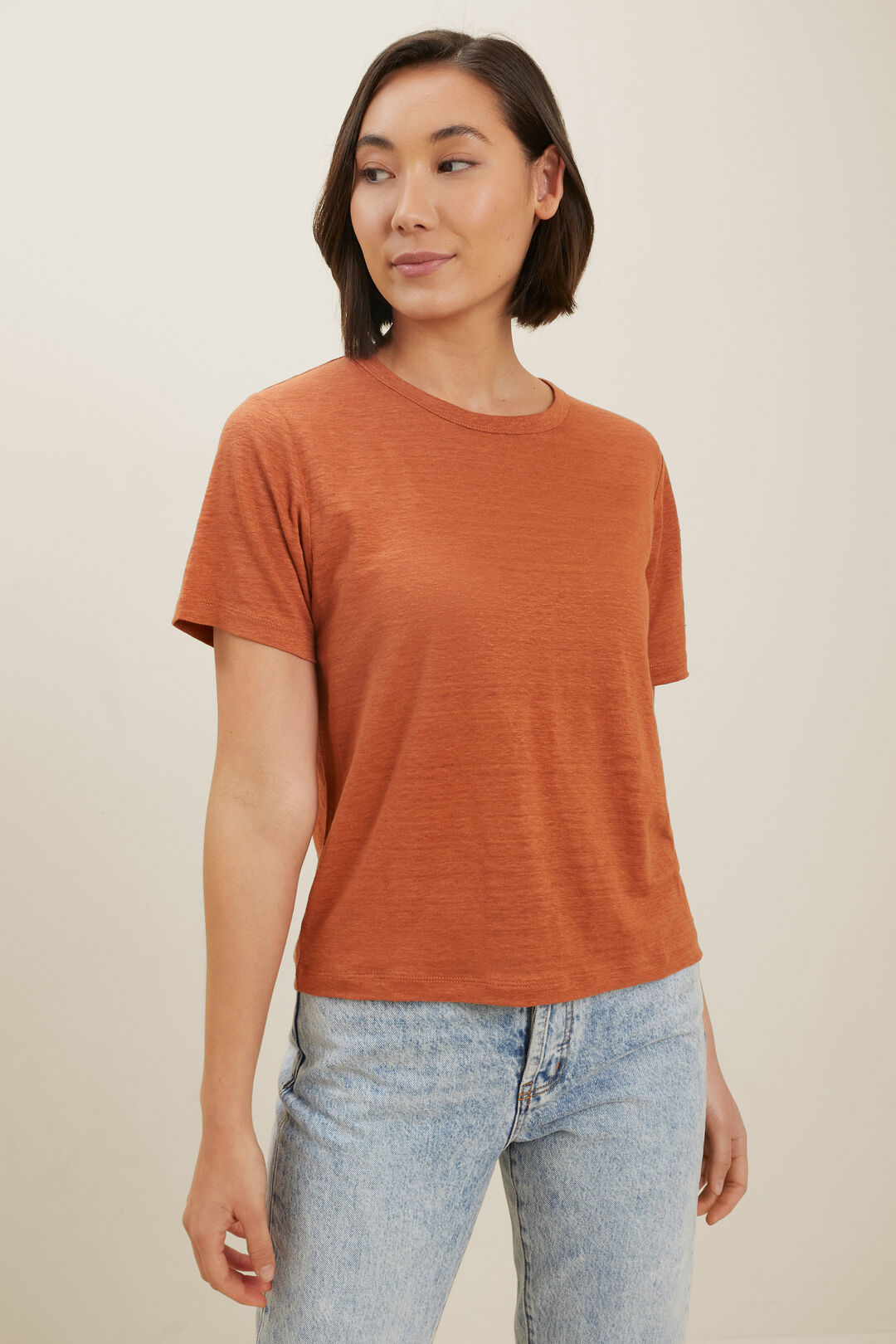 Core Linen Boxy Tee  Earth Red  hi-res