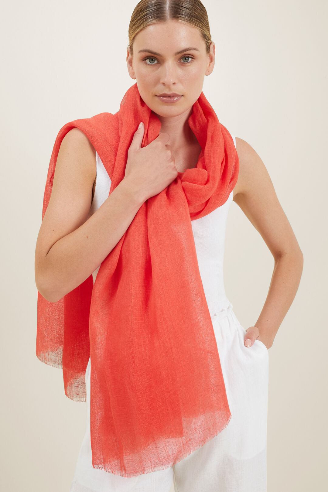 Linen Scarf  Chilli Red  hi-res