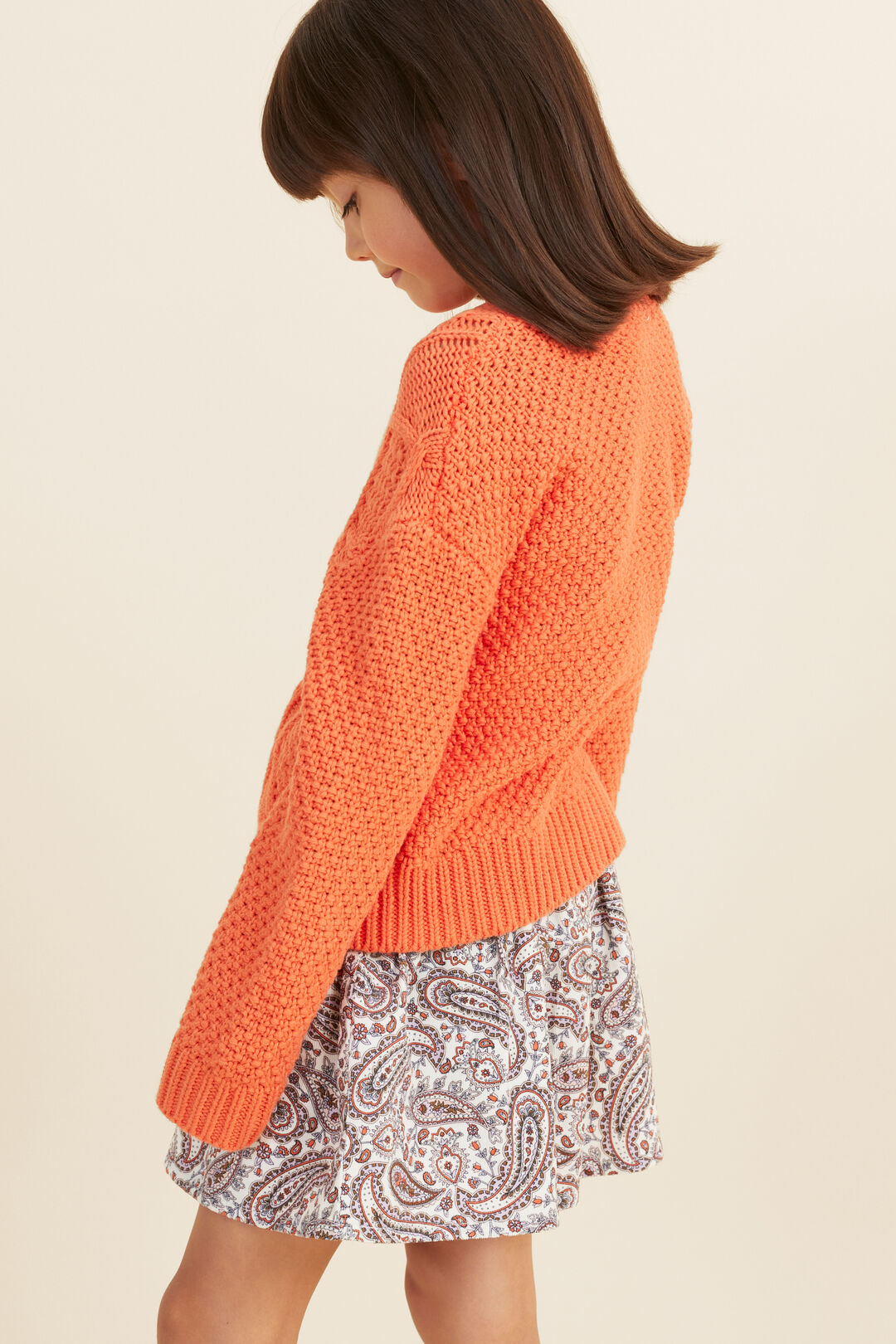 Crop Cable Sweater  Tangerine  hi-res