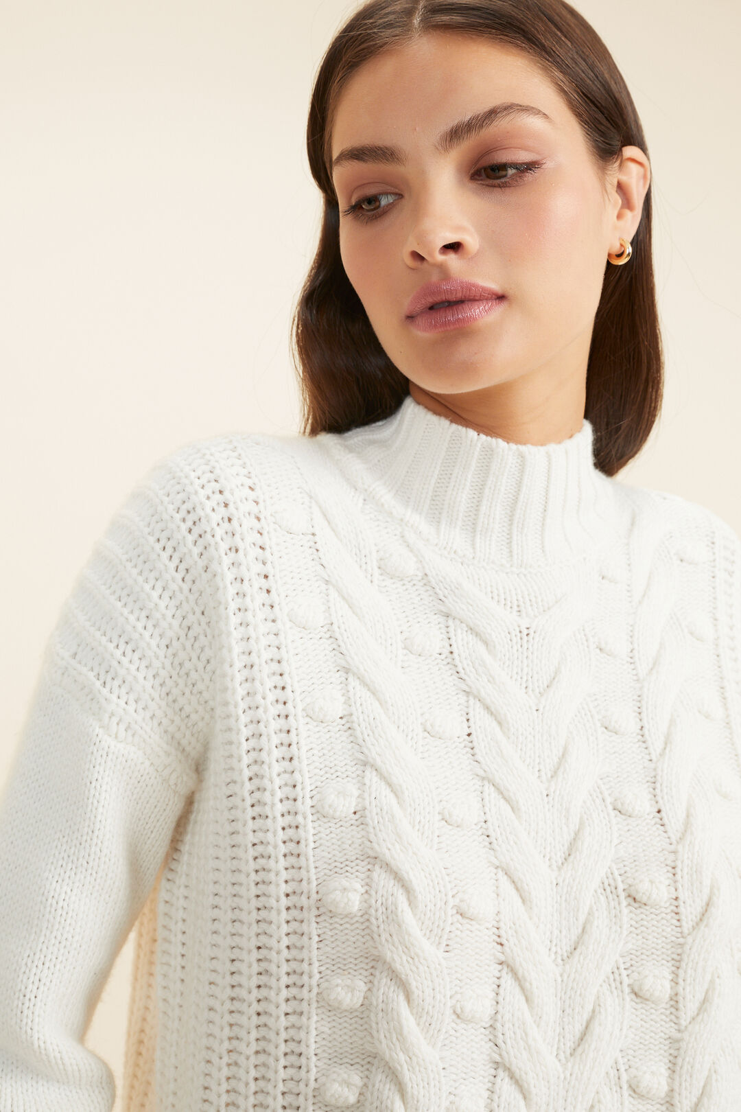 Cable Front Sweater  Cloud Cream  hi-res