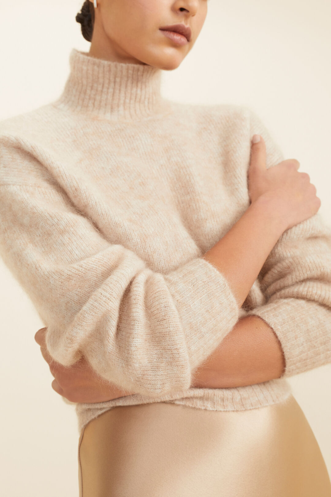 Mohair Ribbed Sweater   Champagne Beige Marle  hi-res