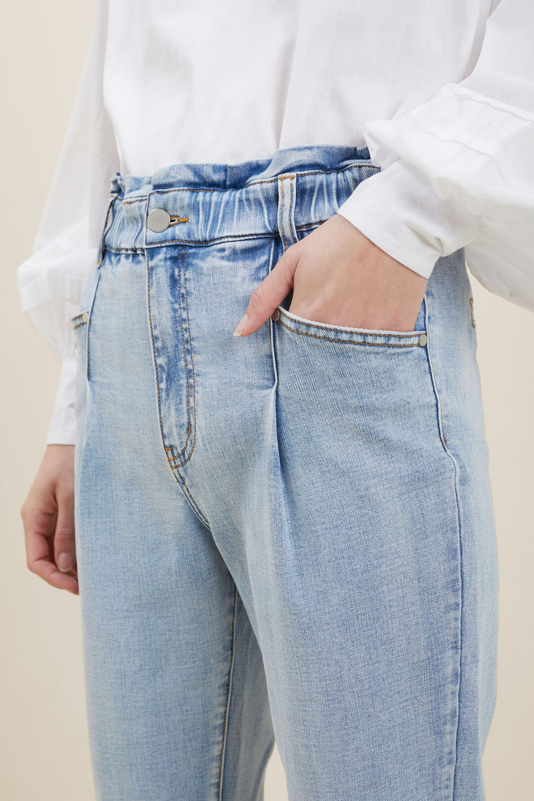 Tapered Pleat Front Jeans  Washed Blue Denim  hi-res