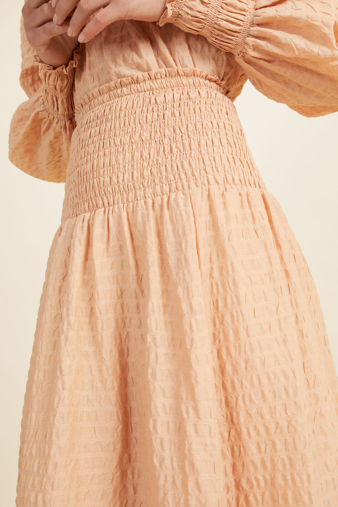 Textured Shirred Midi Skirt-LIGHTGINGR  Light Ginger  hi-res