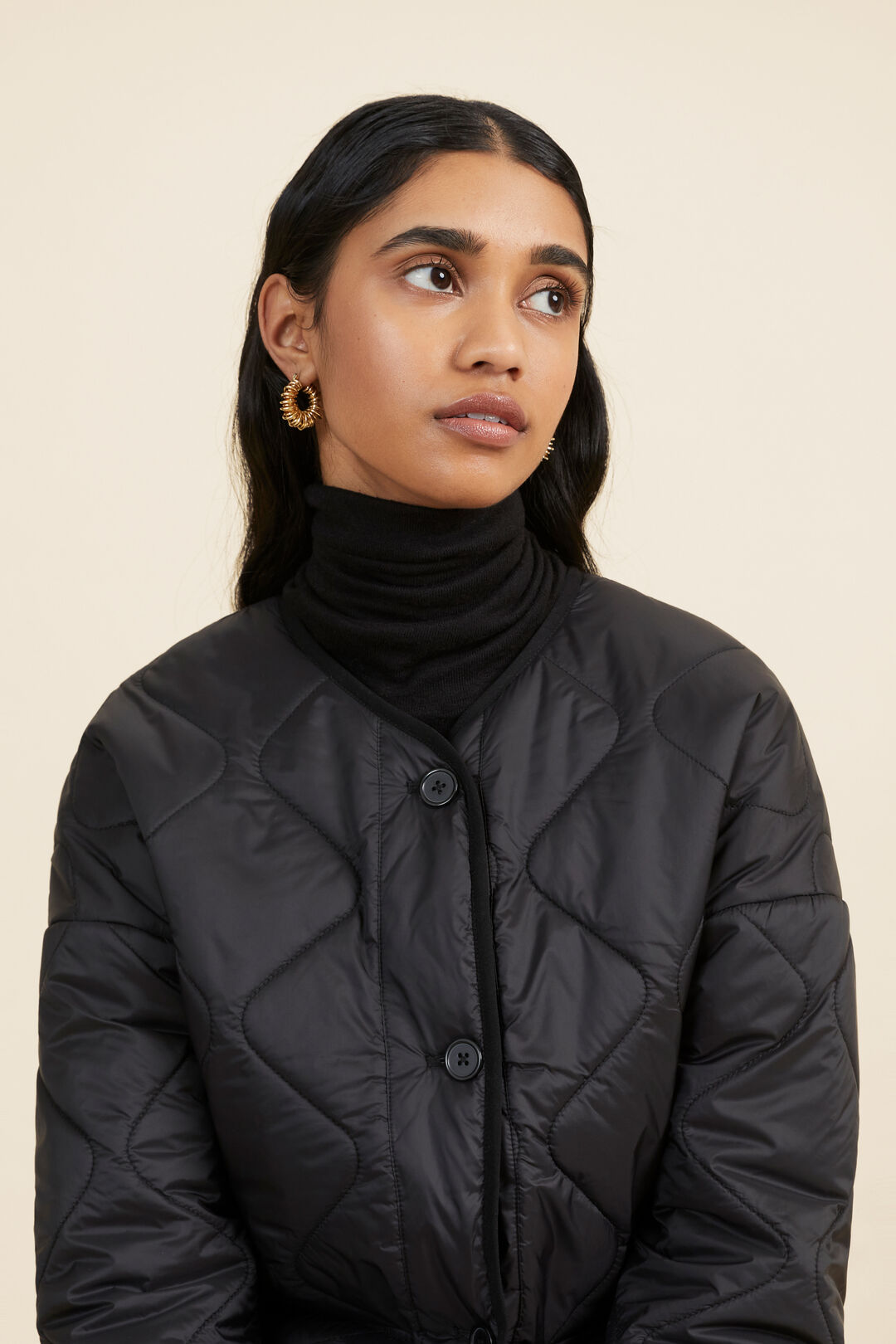Oversized Quilted Jacket  Black  hi-res