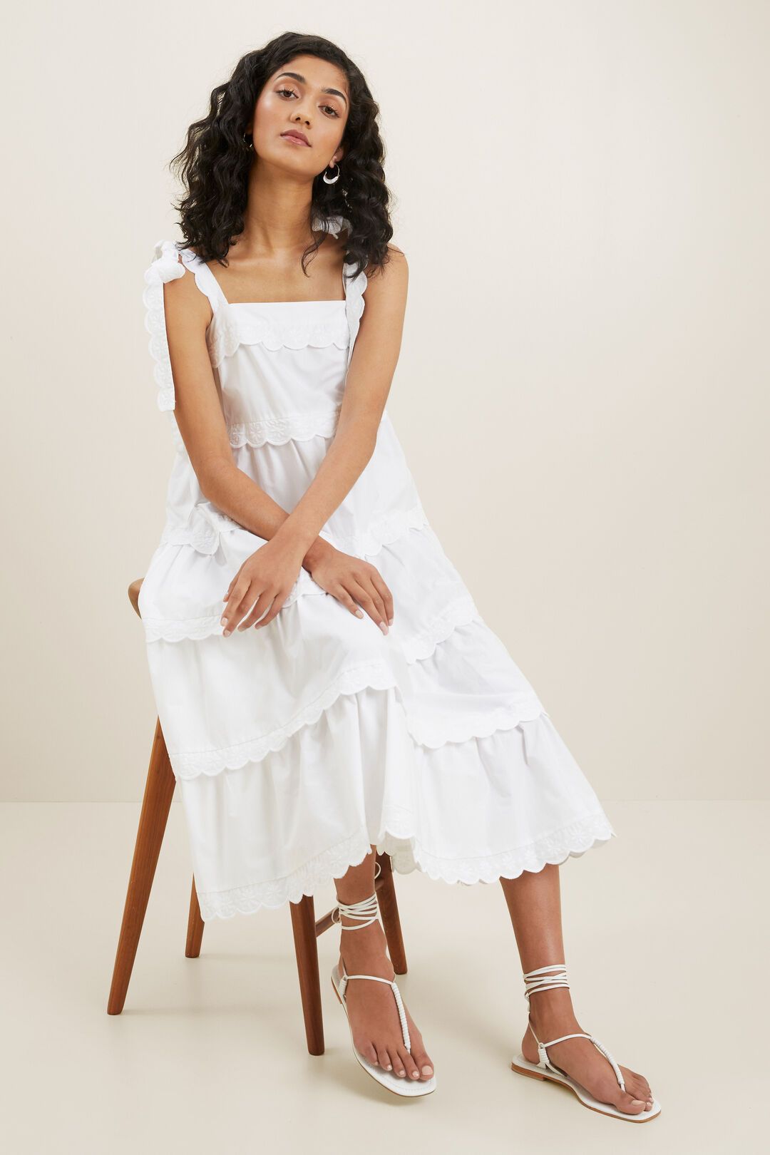 Scallop Trim Midi Dress  Whisper White  hi-res