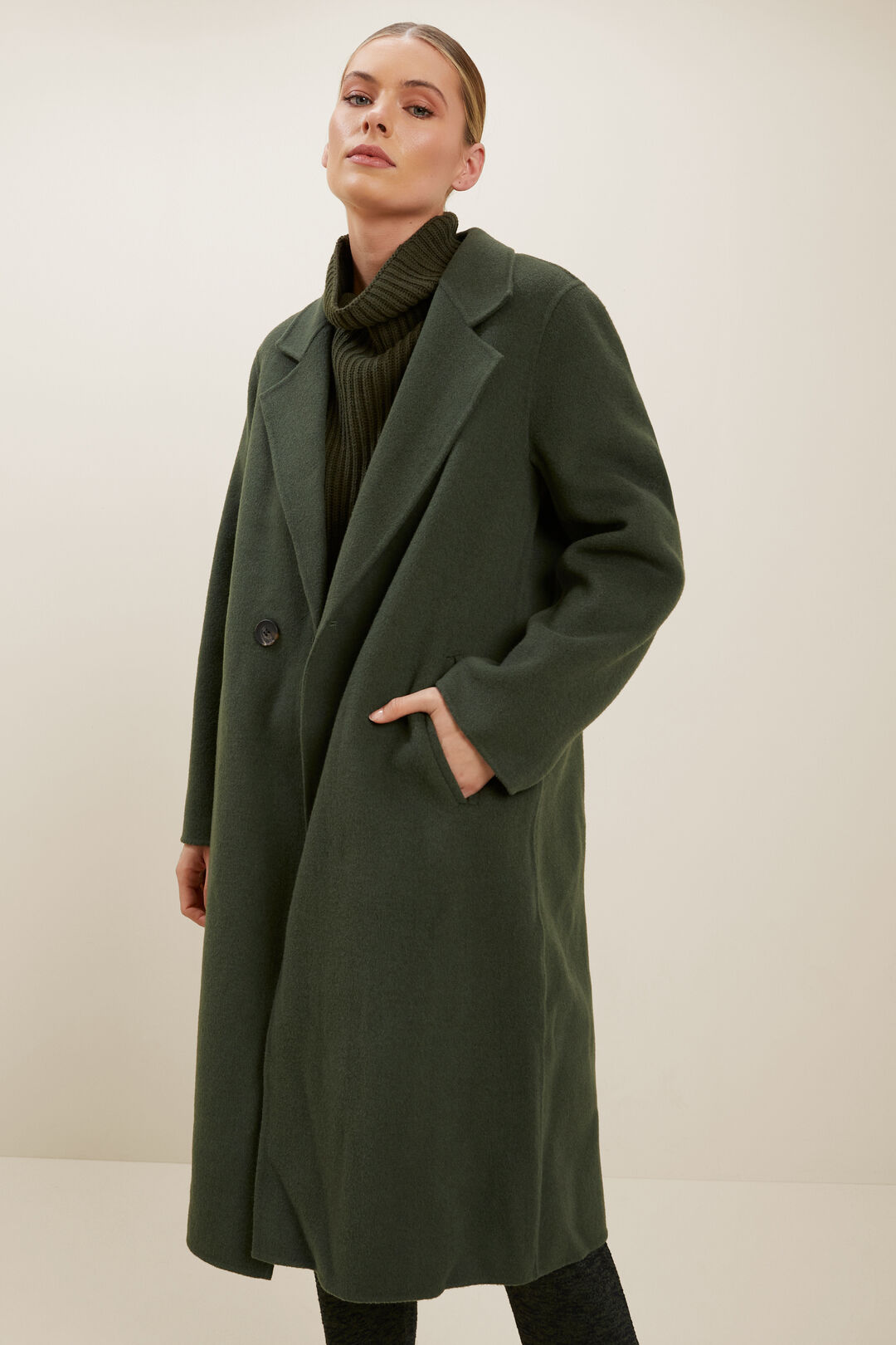 Wool Longline Coat  Basil  hi-res