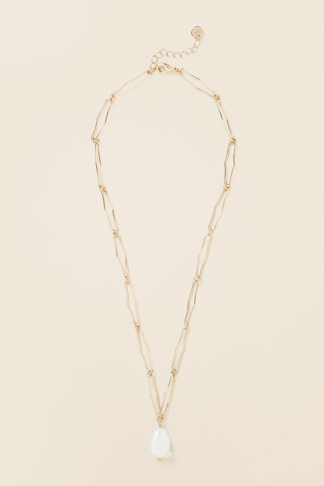 Delicate Link Pearl Necklace  Gold  hi-res
