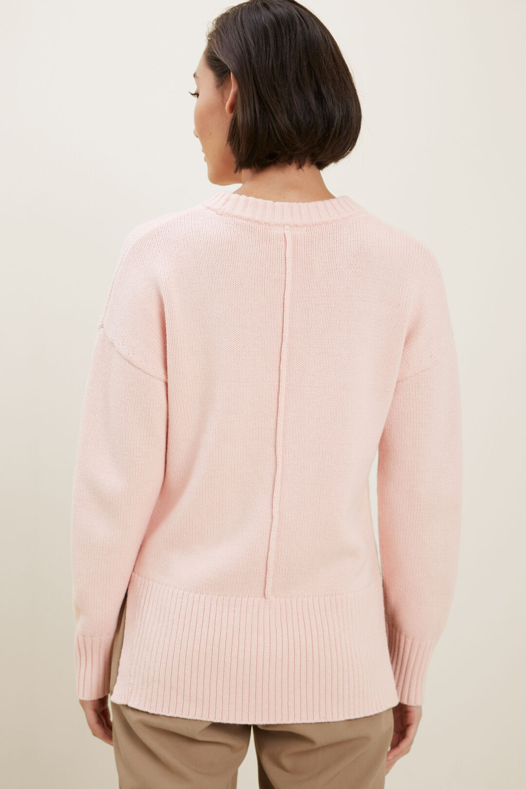 Relaxed Seam Front Sweater  Ash Pink  hi-res