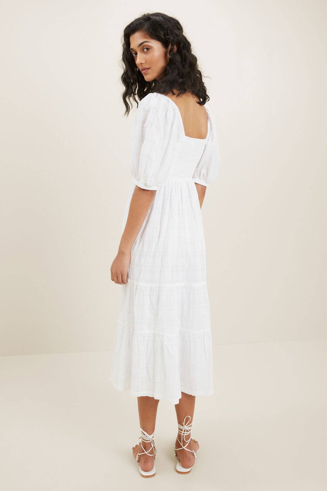 Check Tiered Midi Dress  Whisper White  hi-res