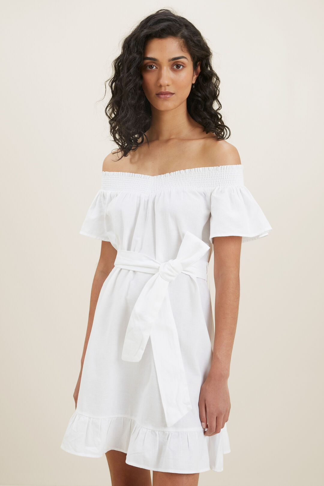 Cotton Blend Mini Dress  Whisper White  hi-res