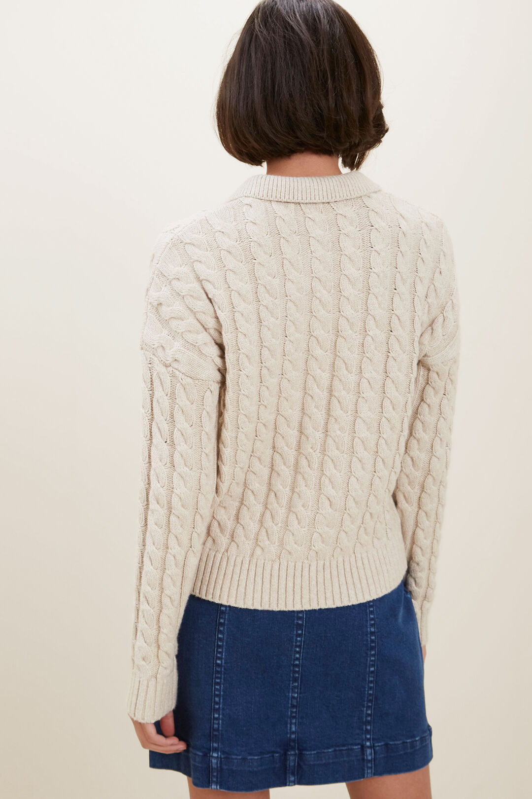 Cable Knit Polo Sweater  Fossil Marle  hi-res